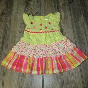 Youngland Girls Yellow Sundress Pink Orange Floral Ruffle Size 12 Months 12M